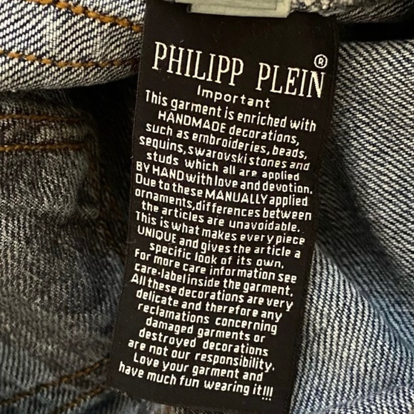 PHILIPP PLEIN RARE Low Rise Leather, Metal Embellished Jeans - Picture 6 of 16